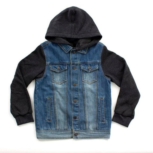 PX Men's Quinn Blue Denim Jacket with Detachable Hoodie Point collar Size Large - Picture 7 of 7